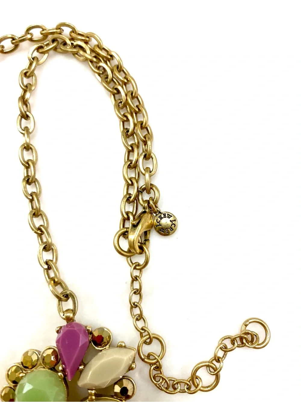 J. Crew Gold-Tone Floral Bib Necklace with Mint Green, Purple, and Cream Accents